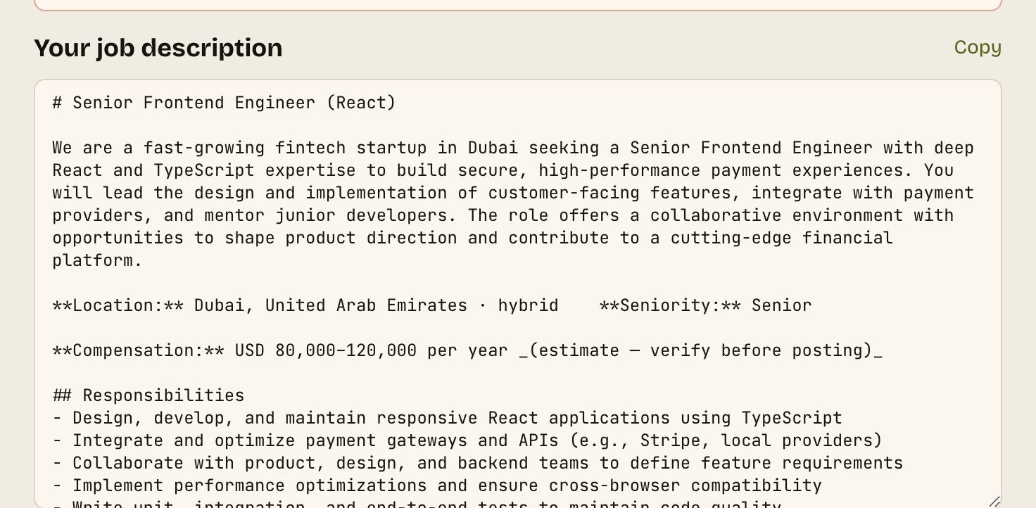 AI job description generator in Gaugely