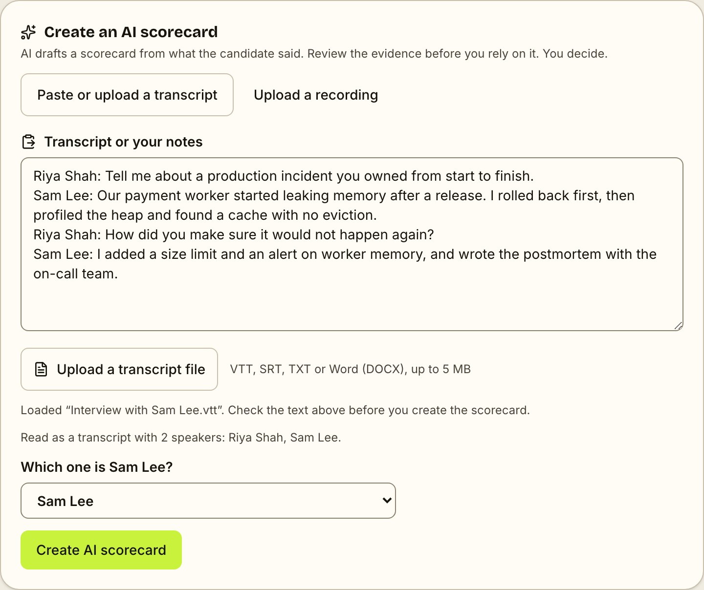 Live interviews with AI scorecards in Gaugely